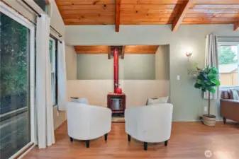 Sip your morning coffee by the wood burning fireplace