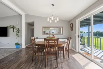 Large eating space is perfect for those big crowds and everyday meals. It offers a versatile and inviting area for gatherings and regular dining experiences.