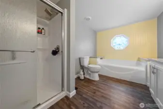 In addition to new soaking tub enjoy your large shower in primary bath