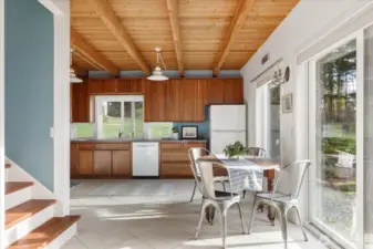 Dining area with views to the fields and beyond.