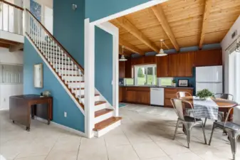 Beautiful tongue and groove ceiling is found throughout kitchen, hall, office and laundry room.
