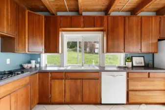 Cooktop and view out to the yard and covered porch... serve your summertime guests through the window.