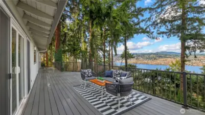 Enjoy sweeping views of Lake Washington from expansive deck off the main level.