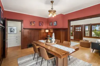Beautiful formal dining room with gorgeous real wood wainscot