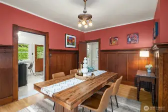 Beautiful formal dining room with gorgeous real wood wainscot