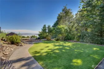 Expansive yard and views of Commencement Bay.