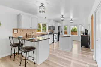 Granite counters, white cabinets