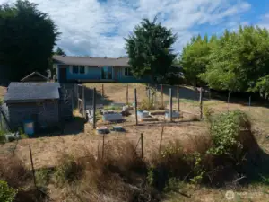 Fenced garden and shed