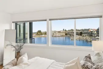 Wake up to water views from the bedroom