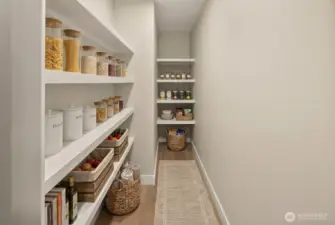 Expansive walk-in kitchen pantry with ample storage