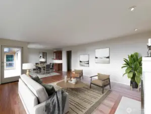 Living room, virtually staged.
