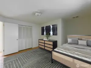 Primary bedroom, virtually staged.