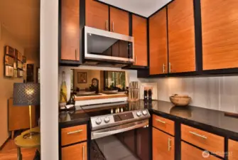 A pass-through from kitchen to living space.