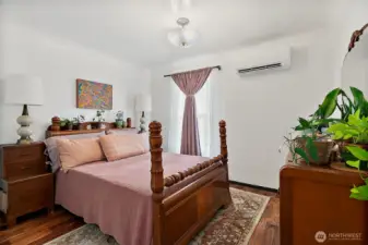 Bedroom 2 on main floor. Features hardwood flooring and mini-split for perfect temperature controlled room year round.