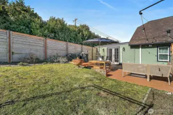 French doors off family room in the back extension of the home.
