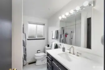 Lots of storage in the remodeled bathroom