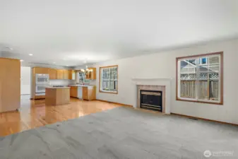 View from the Family room looking back towards the kitchen.Gas fireplace for those chilly winter nights.