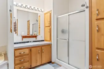 Separate shower in the primary bathroom