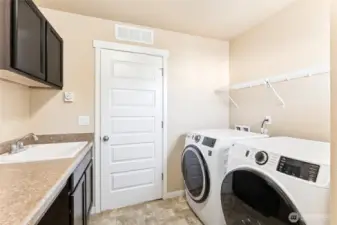 Laundry room with sink, cabinets and countertops. Makes laundry day a breeze!