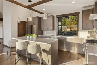 Kitchen area with island eating space