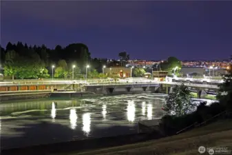 Ballard locks at night