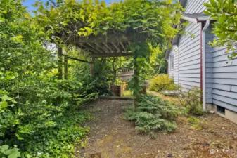 Corner lot with side yard planted for privacy from street.