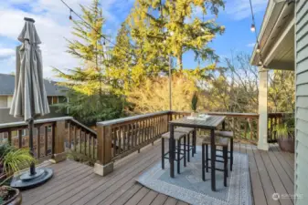 The wraparound deck access from the patio door off the kitchen nook area.