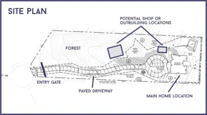 Site plan with potential outbuilding build areas.