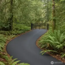 An AI depiction of the gate and road using an actual property picture.