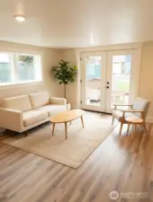 Virtually staged lower level family room