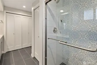 Primary Suite Shower and view of the closet.
