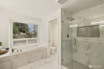 Spa-like soaking tub and shower.