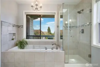 Bathtub and Shower in the primary