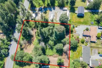 Aerial view of the west side of property that photographer framed.