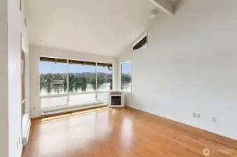 Living room.  Bamboo flooring.