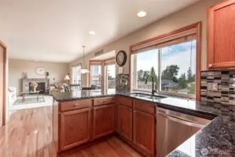 The Kitchen has an eating bar and also an Eating Nook.