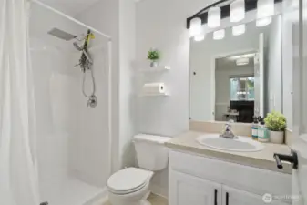 Lower level attached bath