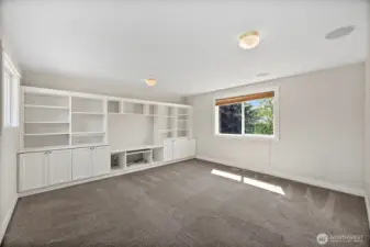 HUGE Bonus Room! Built-in Entertainment Shelving adding character and convenience