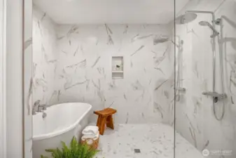 Soaking tub and double showers