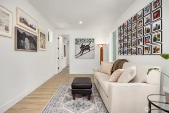Media room and entry to guest suite