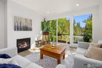 Guest suite living room with fireplace
