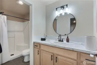 Primary Bath with new countertops and updated fixtures.
