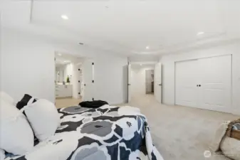 Primary bedroom & suite, w2w carpet, ensuite bathroom & walk-in closet, with extra closet