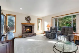 Another shot of the family room with gas fireplace. Overlooks the backyard