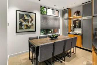 Dining area with built-in storage.