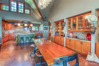 Dining area off the kitchen with built-in Fir cabinetry