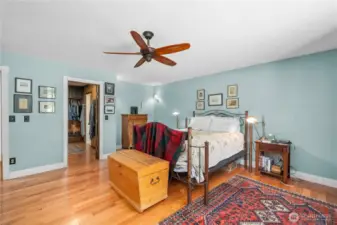 This primary bedroom is on the south east corner of the hom.  The door leads to the walk-in closet and the 3/4 bathroom.
