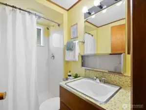 3/4 bath between the rec room and family room.