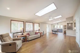 skylights with shades bring in lots of natural light.