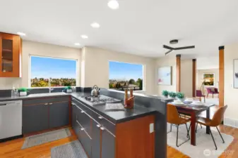 Kitchen and eating area.  City views follow you everywhere.